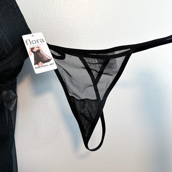 Flora by Flora Nikrooz Black 2-Piece Babydoll & Short Lingerie Set NWT Size L - Picture 8 of 13